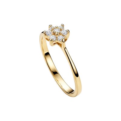 Sterling Silver White Cubic Zirconia Flower Ring Over 18K Yellow Gold Plated