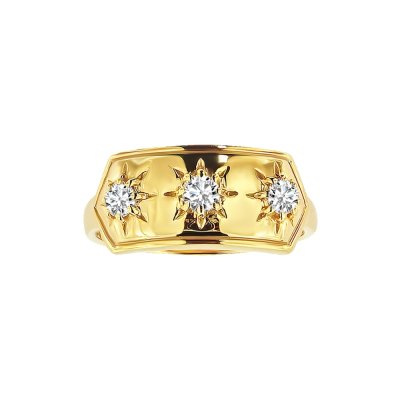 Sterling Silver White Cubic Zirconia Celestial Ring Over 18K Yellow Gold Plated