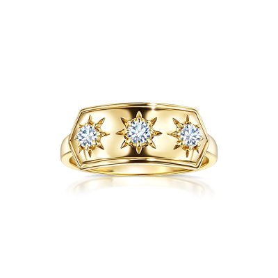 Sterling Silver White Cubic Zirconia Celestial Ring Over 18K Yellow Gold Plated