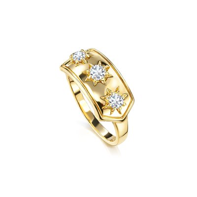Sterling Silver White Cubic Zirconia Celestial Ring Over 18K Yellow Gold Plated