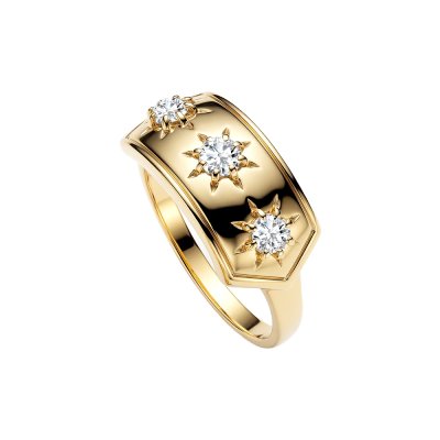 Sterling Silver White Cubic Zirconia Celestial Ring Over 18K Yellow Gold Plated