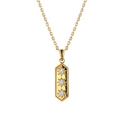 Sterling Silver White Cubic Zirconia Celestial Pendant Over 18K Yellow Gold Plated with Chian 18 Inches