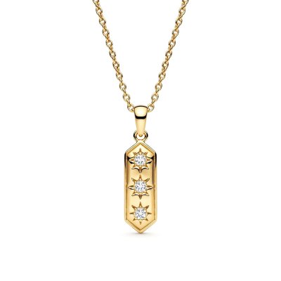 Sterling Silver White Cubic Zirconia Celestial Pendant Over 18K Yellow Gold Plated with Chian 18 Inches