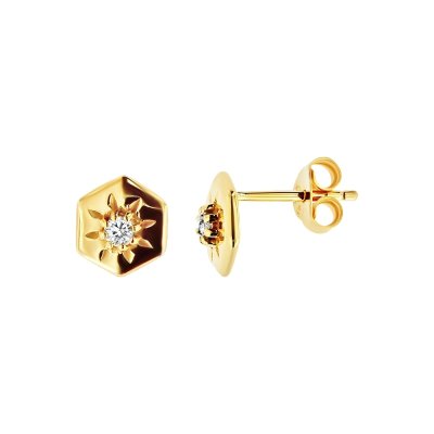 Sterling Silver White Cubic Zirconia Celestial Earrings Over 18K Yellow Gold Plated
