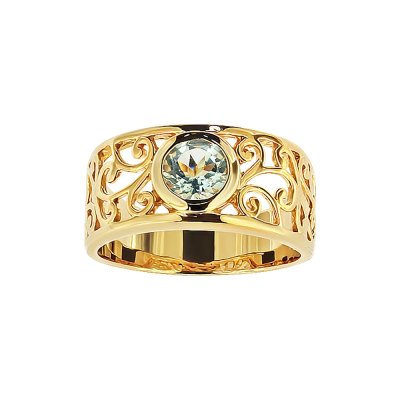 Sterling Silver Blue Topaz Filigree Ring Over 18K Yellow Gold Plated
