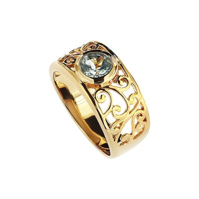 Sterling Silver Blue Topaz Filigree Ring Over 18K Yellow Gold Plated