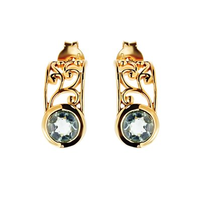 Sterling Silver Blue Topaz Filigree Earrings Over 18K Yellow Gold Plated
