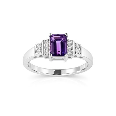 Sterling Silver  Amethyst and White Topaz Ring