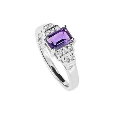 Sterling Silver  Amethyst and White Topaz Ring