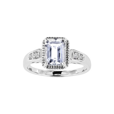 Sterling Silver Aquamarine and White Topaz Ring