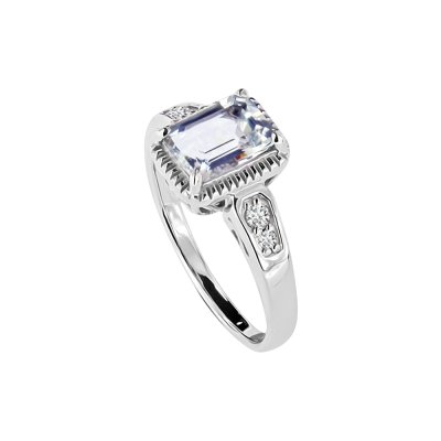 Sterling Silver Aquamarine and White Topaz Ring