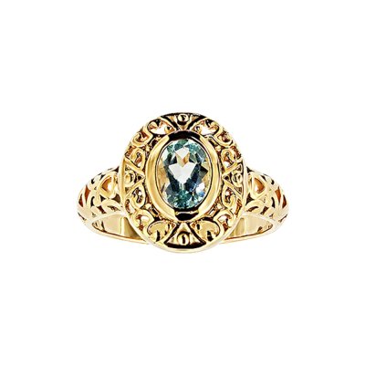 Sterling Silver Blue Topaz Filigree Ring Over 18K Yellow Gold Plated
