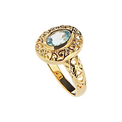 Sterling Silver Blue Topaz Filigree Ring Over 18K Yellow Gold Plated