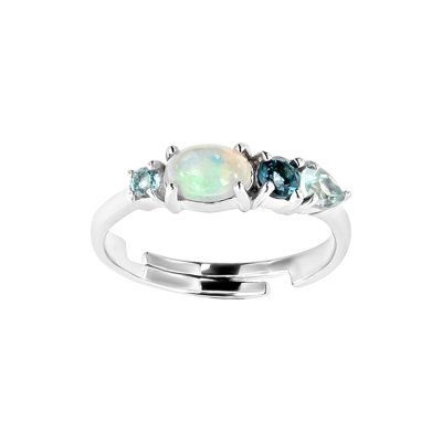 Sterling Silver Ethiopian Opal and Blue Topaz Adjustable Ring