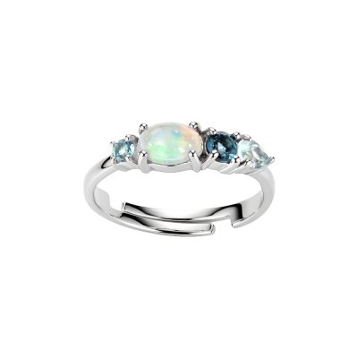 Sterling Silver Ethiopian Opal and Blue Topaz Adjustable Ring