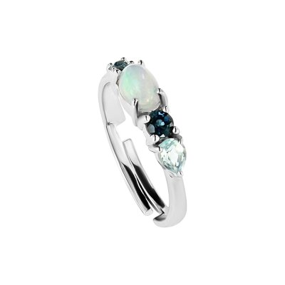 Sterling Silver Ethiopian Opal and Blue Topaz Adjustable Ring