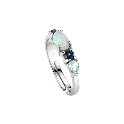 Sterling Silver Ethiopian Opal and Blue Topaz Adjustable Ring