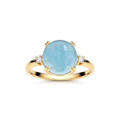 Sterling Silver Milky Aquamarine and White Topaz Ring Over 18K Yellow Gold Plated