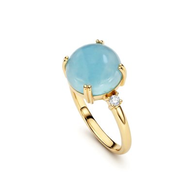 Sterling Silver Milky Aquamarine and White Topaz Ring Over 18K Yellow Gold Plated