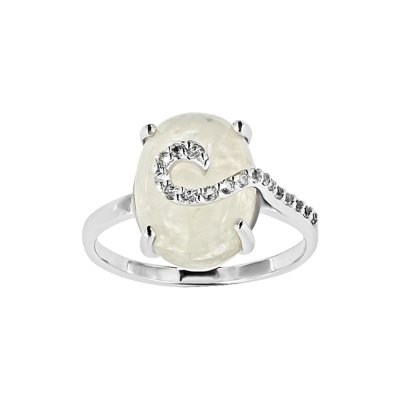Sterling Silver Rainbow Moonstone and White Topaz Ring