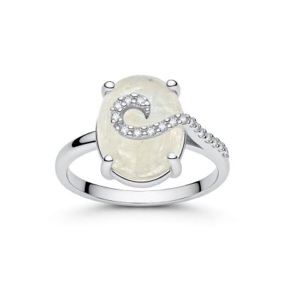 Sterling Silver Rainbow Moonstone and White Topaz Ring