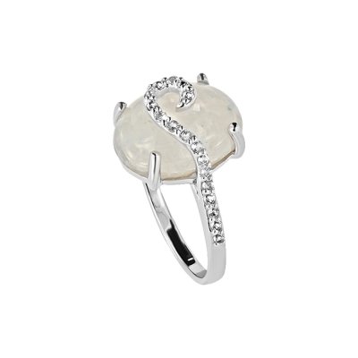 Sterling Silver Rainbow Moonstone and White Topaz Ring