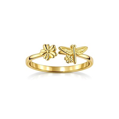 Sterling Silver Dragonfly Over 18K Yellow Gold Plated