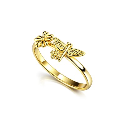 Sterling Silver Dragonfly Over 18K Yellow Gold Plated