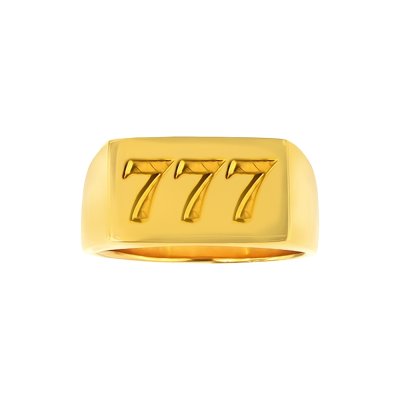 Sterling Silver Lucky Number Signet Ring Over 18K Yellow Gold Plated