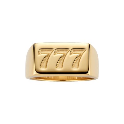 Sterling Silver Lucky Number Signet Ring Over 18K Yellow Gold Plated
