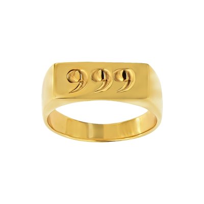 Sterling Silver Lucky Number Signet Ring Over 18K Yellow Gold Plated
