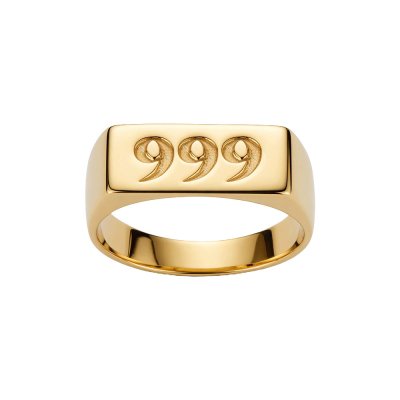 Sterling Silver Lucky Number Signet Ring Over 18K Yellow Gold Plated