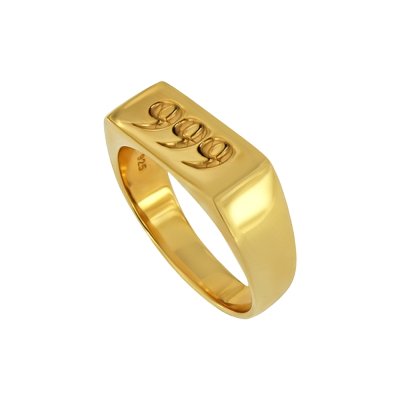 Sterling Silver Lucky Number Signet Ring Over 18K Yellow Gold Plated