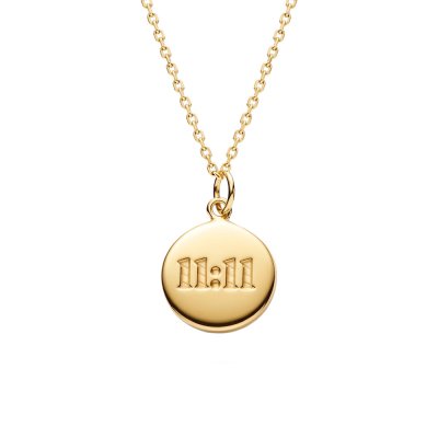 Sterling Silver Lucky Number Engraved Tag Pendant Over 18K Yellow Gold Plated With Chain 18 Inches