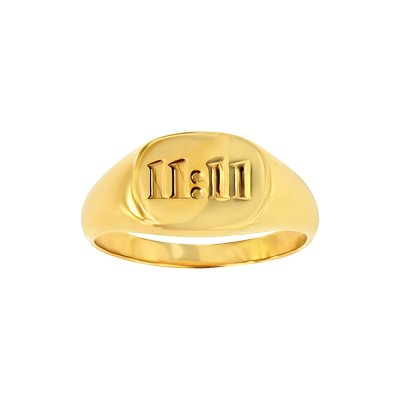 Sterling Silver Lucky Number Signet Ring Over 18K Yellow Gold Plated