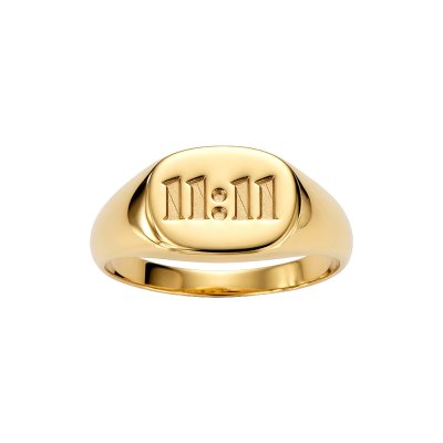 Sterling Silver Lucky Number Signet Ring Over 18K Yellow Gold Plated