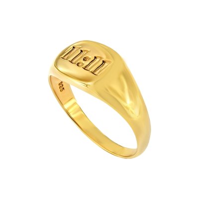 Sterling Silver Lucky Number Signet Ring Over 18K Yellow Gold Plated