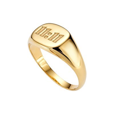 Sterling Silver Lucky Number Signet Ring Over 18K Yellow Gold Plated