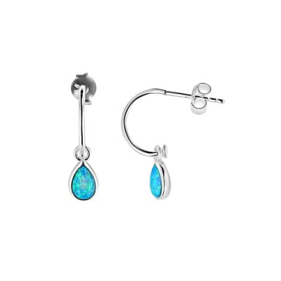 Sterling Silver Synthetic Light Blue Opal Pear Dangle Earrings