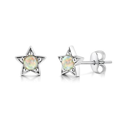 Sterling Silver Synthetic White Opal Star Earrings