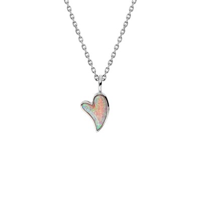 Sterling Silver Synthetic White Opal Heart Pendant With Chain