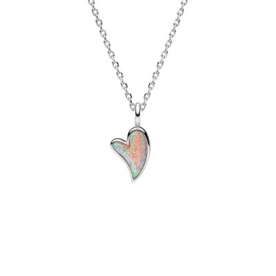 Sterling Silver Synthetic White Opal Heart Pendant With Chain