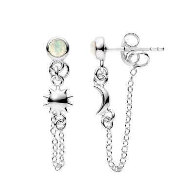 Sterling Silver Synthetic White Opal Celestial Moon and Sun Earrings