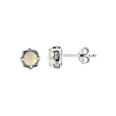 Sterling Silver Synthetic White Opal Stud Earrings