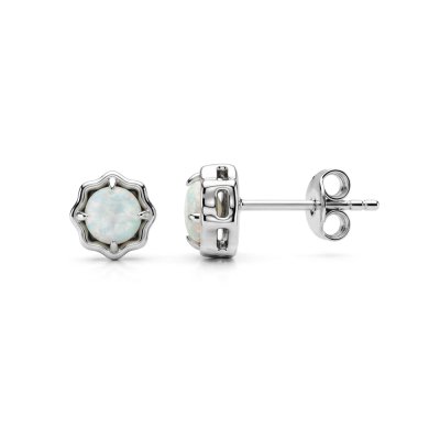 Sterling Silver Synthetic White Opal Stud Earrings