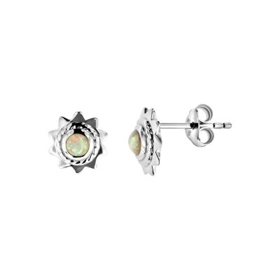 Sterling Silver Synthetic White Opal Sun Stud Earrings