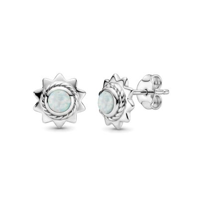 Sterling Silver Synthetic White Opal Sun Stud Earrings