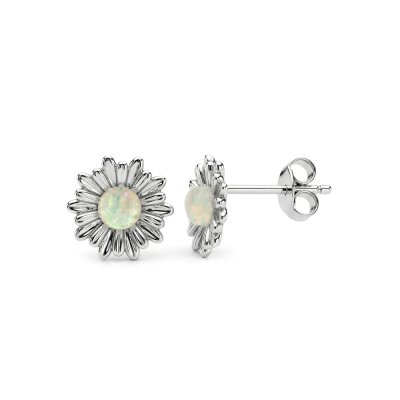 Sterling Silver Synthetic White Opal Flower Stud Earrings