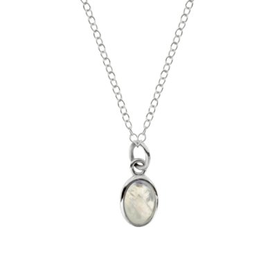 Sterling Silver Rainbow Moonstone Oval Pendant With Chain