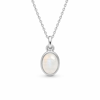 Sterling Silver Rainbow Moonstone Oval Pendant With Chain